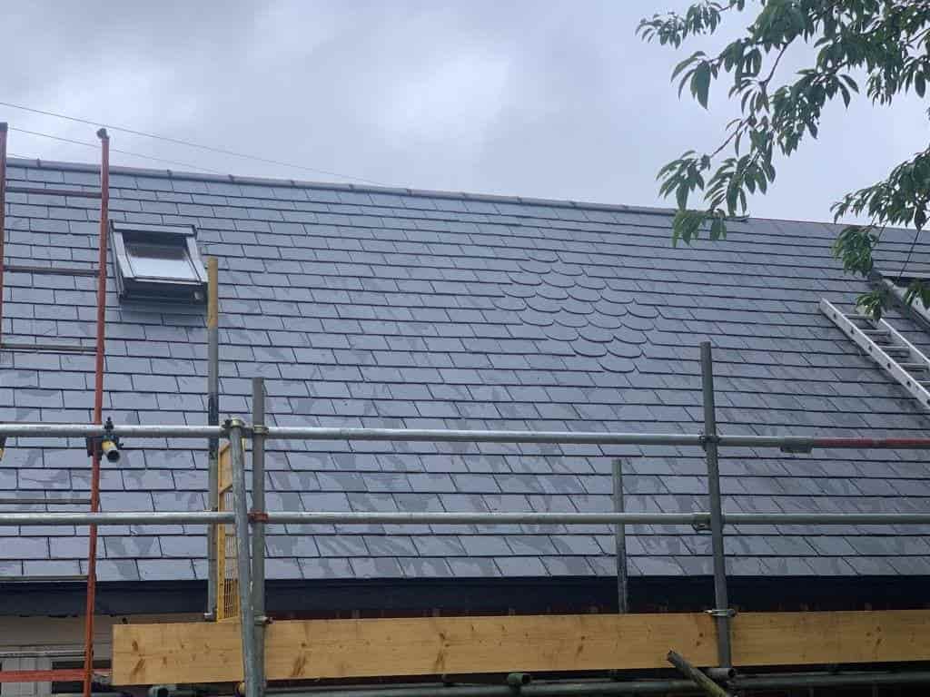 This is a photo of a new slate roof installation this was installed by Hinckley Roofing