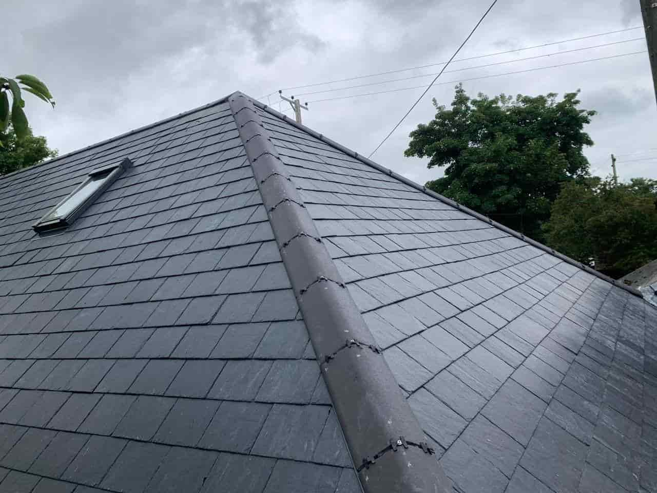 This is a photo of a new slate roof installation. This work was carried out by Hinckley Roofing
