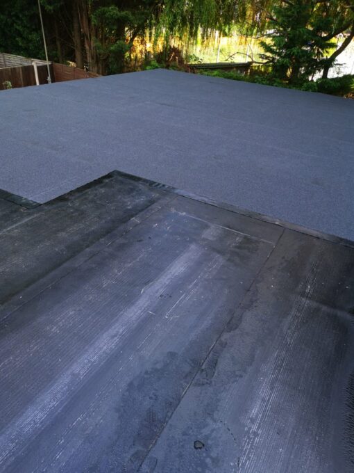 This is a photo of a flat roof repair using roofing felt. This work was done by Hinckley Roofing